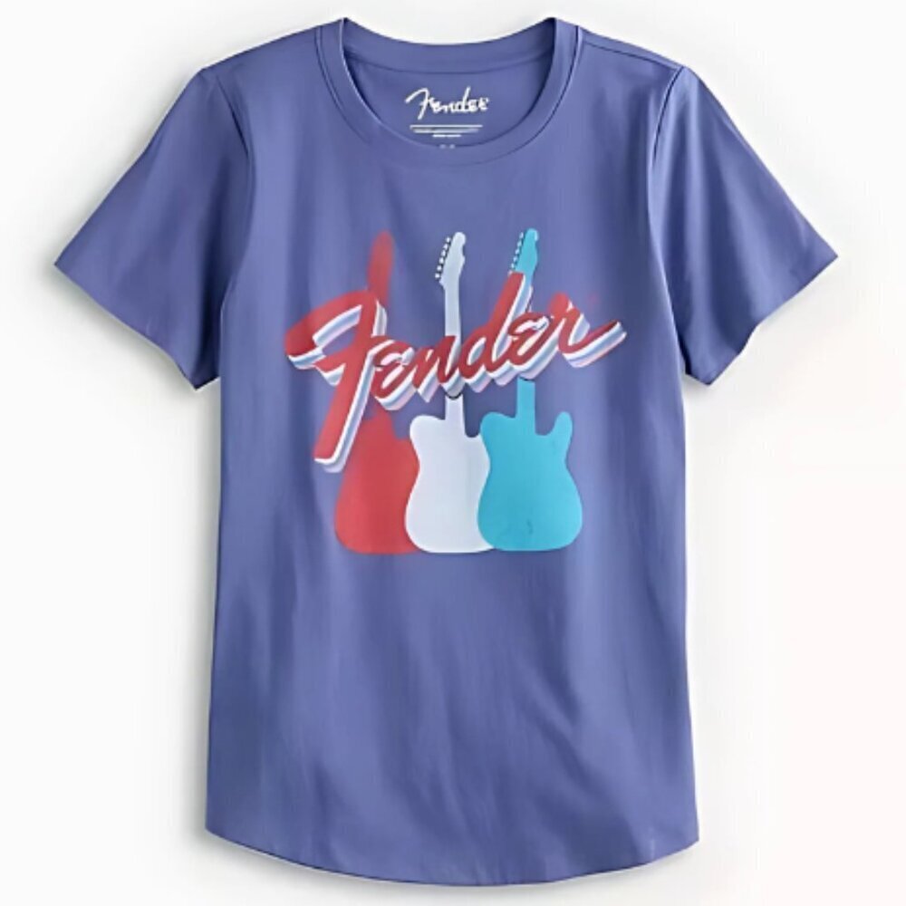 Women Fender Guitar Lineup Tee Cotton Blend Crewneck Short Sleeve Shirt